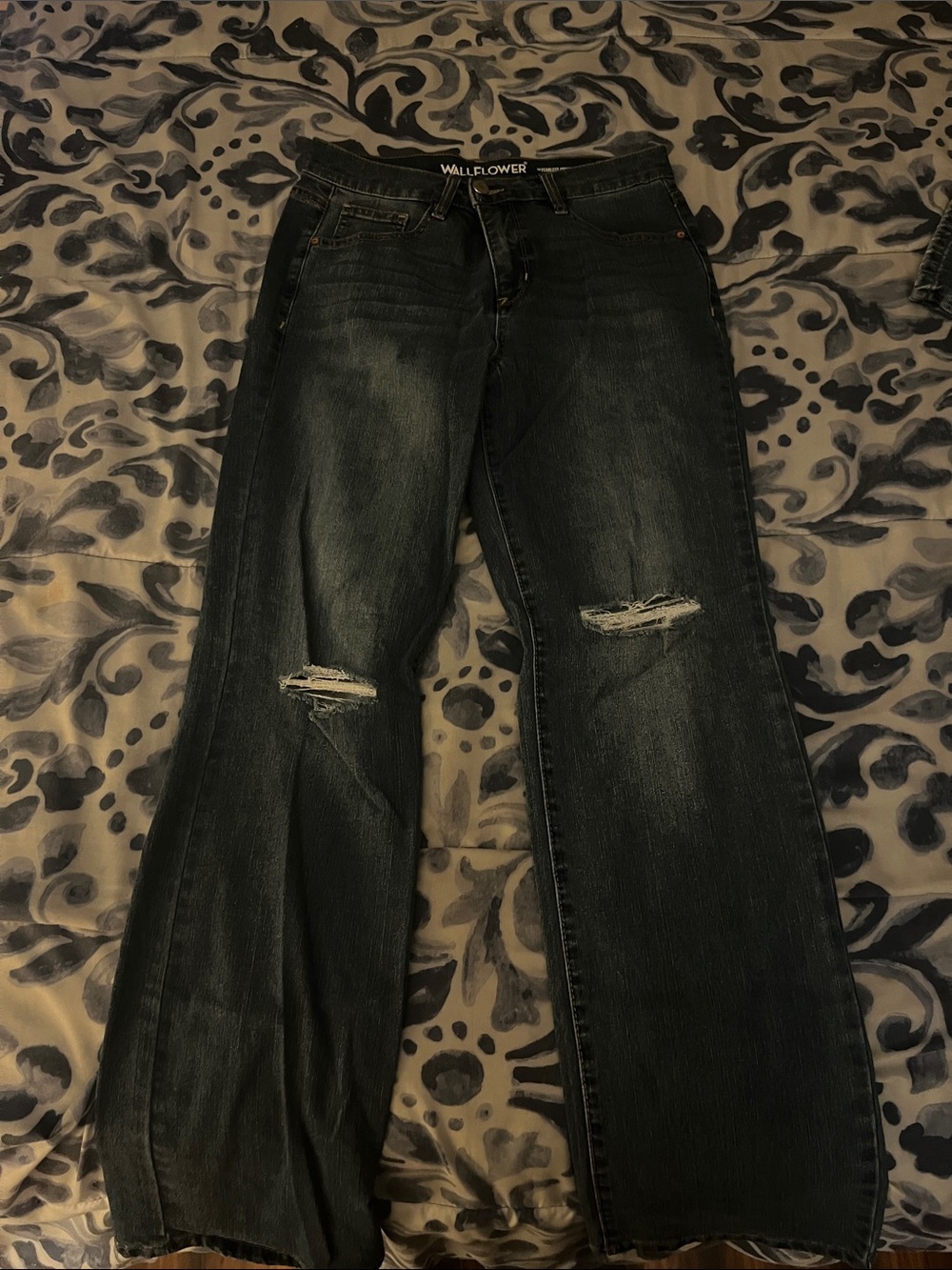 Wallflower Faded Dark Blue Wide-Leg Ripped Jeans